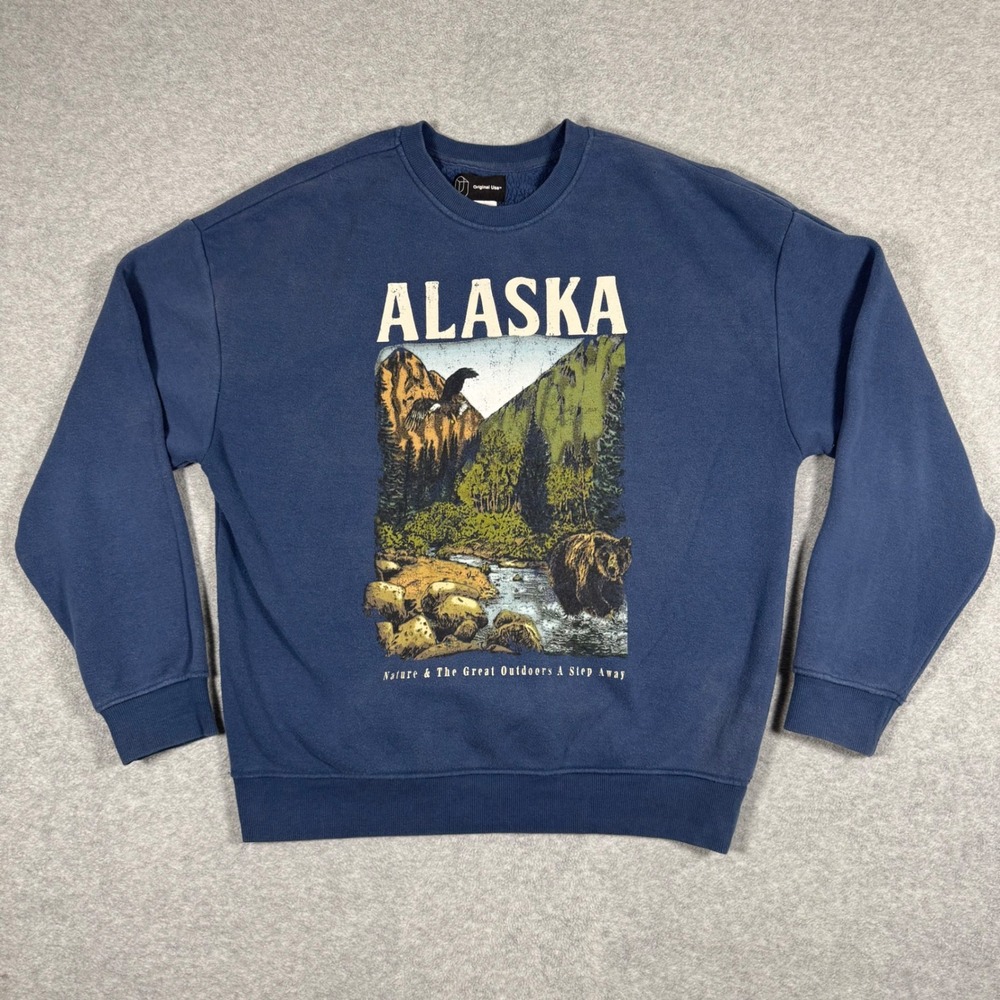 Original Use Alaska Graphic Sweatshirt Mens Size M Blue Bear Eagle Nature